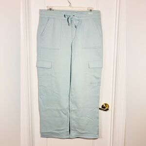 NWT DKNY Straight Leg Fleece Cargo Pants Aqua Green Large